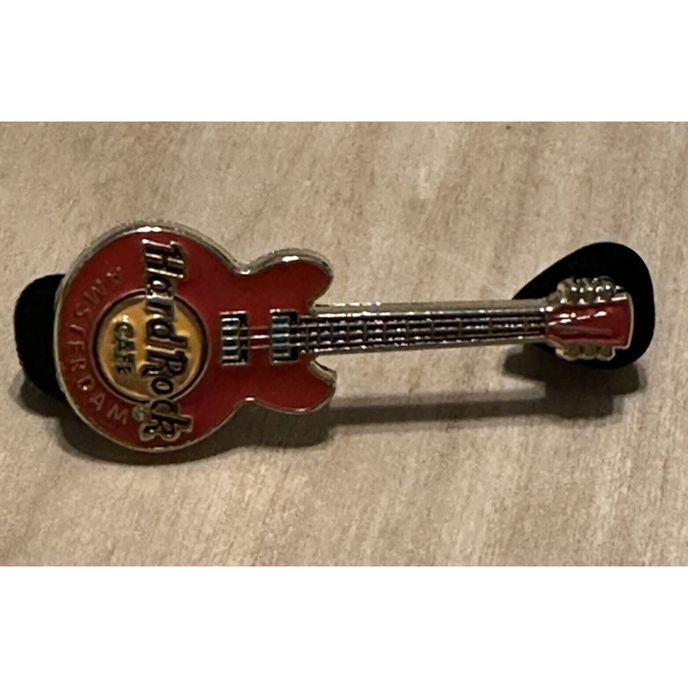 Hard Rock Cafe Pin Amsterdam Red GUITAR hat lapel Trading Gambling Casino